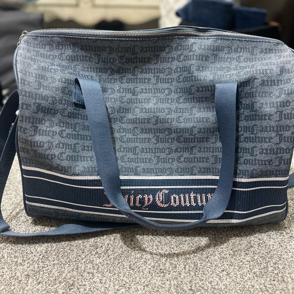 Juicy Couture Gray and Blue Duffel Bag